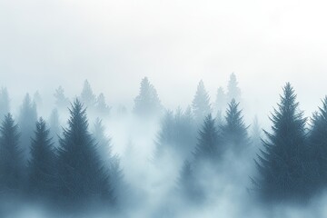Fototapeta premium Serene Misty Forest Landscape with Pine Trees and Ethereal Fog in a Wooded Area Capturing Nature s Tranquility and Beauty