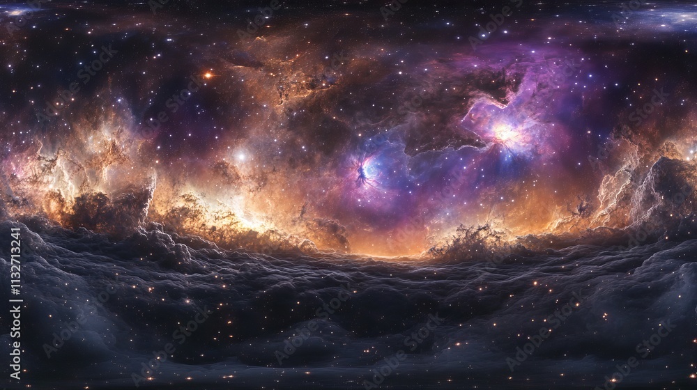Poster 360-degree equirectangular space background featuring vibrant nebula and stars – hdri spherical pano