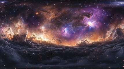 360-degree equirectangular space background featuring vibrant nebula and stars – hdri spherical panorama for environment mapping and 3d rendering