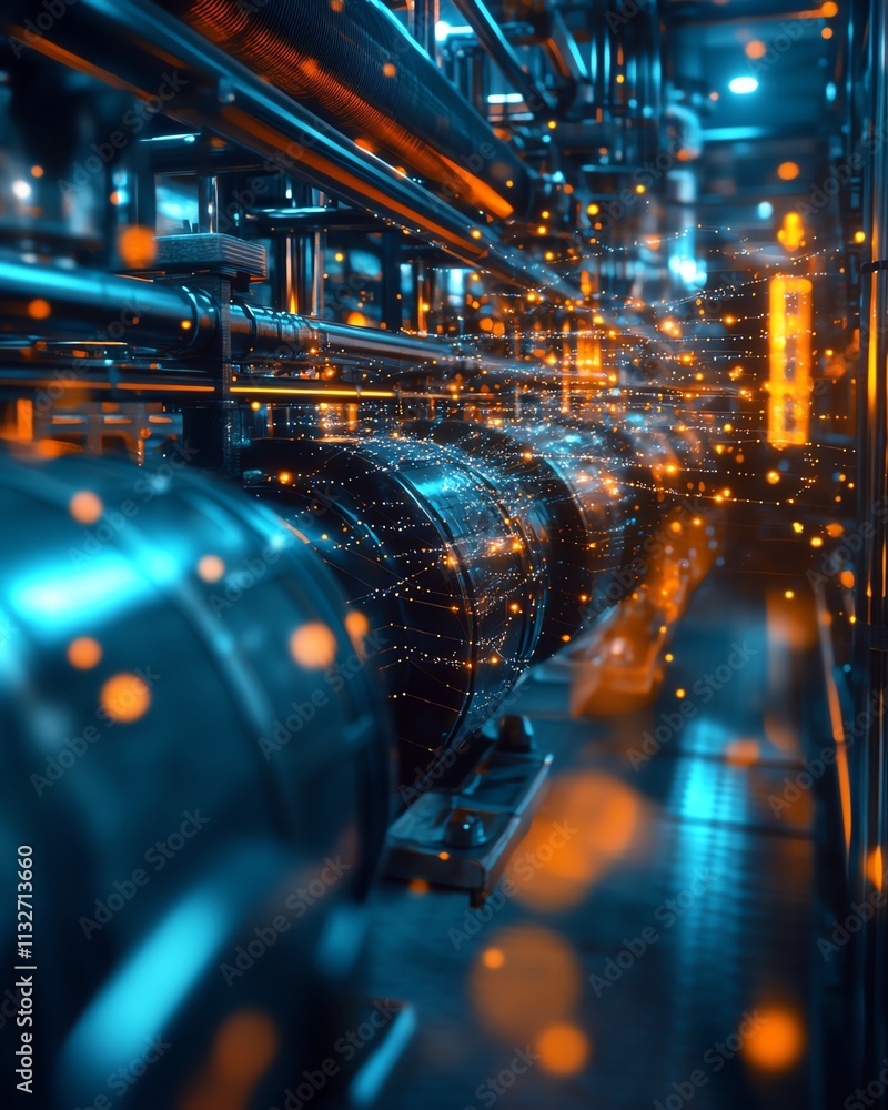 Poster futuristic industrial setting with dynamic network technology