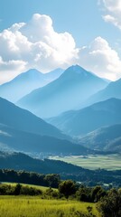 Obraz premium Beautiful valley and forest green areas under blue sky
