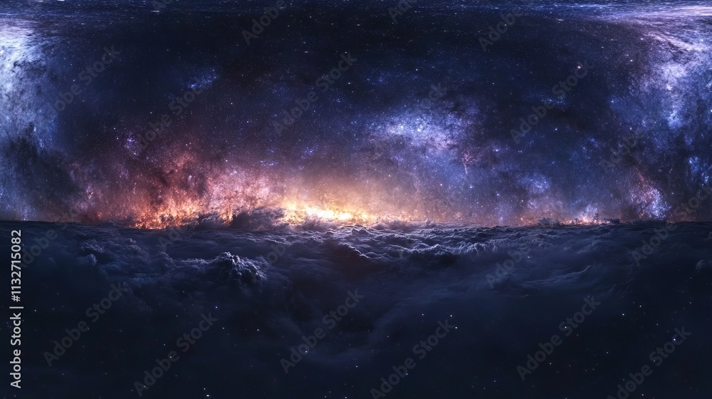 Poster 360-degree equirectangular space background featuring vibrant nebula and stars – hdri spherical pano