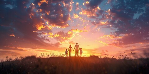 Naklejka premium Family Silhouette at Sunset: A Perfect Image for Family Blogs and Websites
