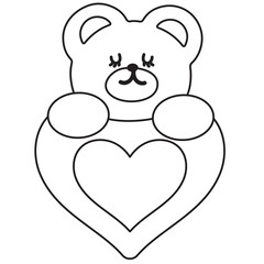 Obraz premium Outline of teddy bear and heart for kid colouring book, art, painting, animal print, tattoo, zoo, souvenir shop, cartoon character, comic, mascot, colouring page, amusement park, cute patch, tattoo 
