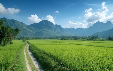 Obraz premium Solar panel array on a grassy field with clear blue skies