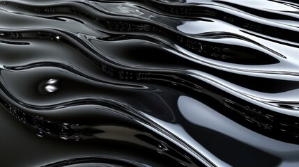 Abstract Wavy Black Liquid Surface with Reflections