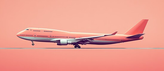 Pink airplane on runway.