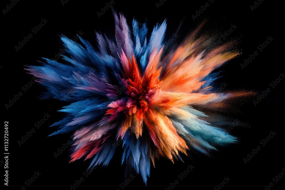 Aufkleber vibrant explosion of colorful dust waves forming a stunning abstract art display against a dark back