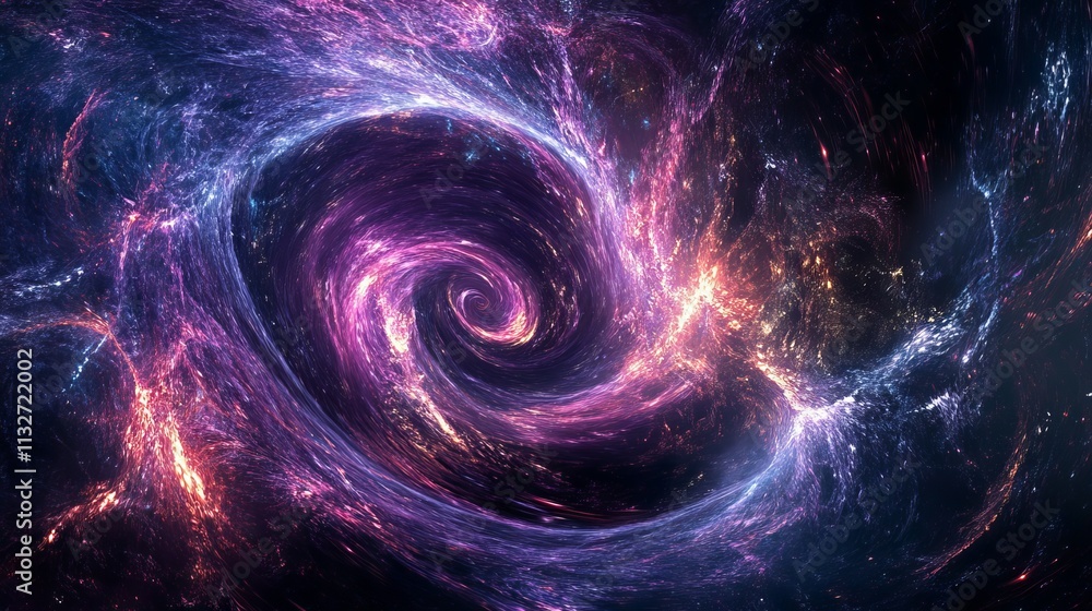 Poster stunning cosmic vortex in galactic spiral formation, featuring vibrant nebulae and interstellar clou