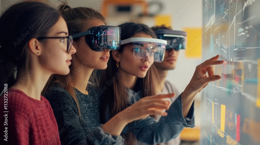 Aufkleber diverse team designing augmented reality app prototype in innovation lab