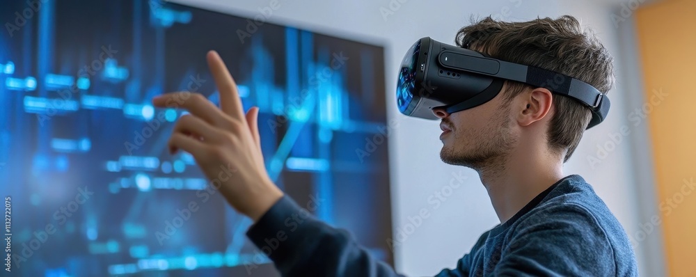 Poster virtual mentor guiding student through holographic programming screen for personalized tech tutoring