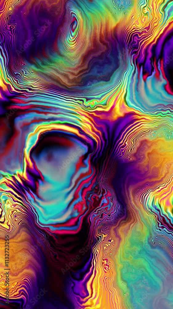 Aufkleber multicolored yellow and purple morphing liquid paint abstract loop background. vertical loop
