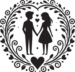Beautiful romantic couple love moment silhouette vector illustration isolated on white background