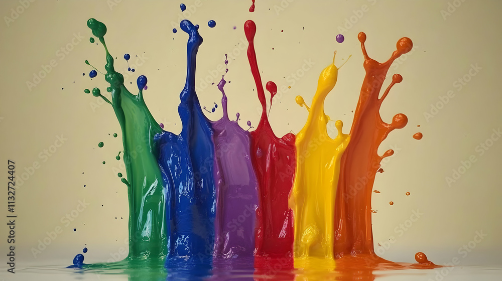 Poster colorful paint splashes exploding upwards.