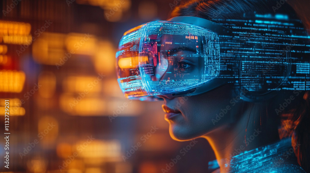 Poster exploring virtual reality technology through immersive experiences in a digital environment