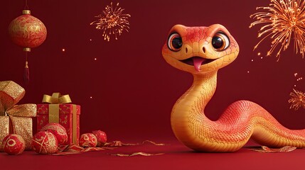 Obraz premium A super cute and friendly snake with big, expressive eyes, chinese new year