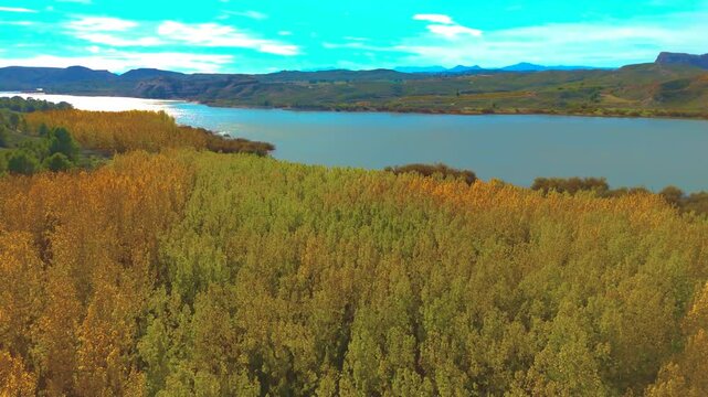 Aerial view of the Camarillas reservoir in Hell&iacute;n, province of Albacete, Spain