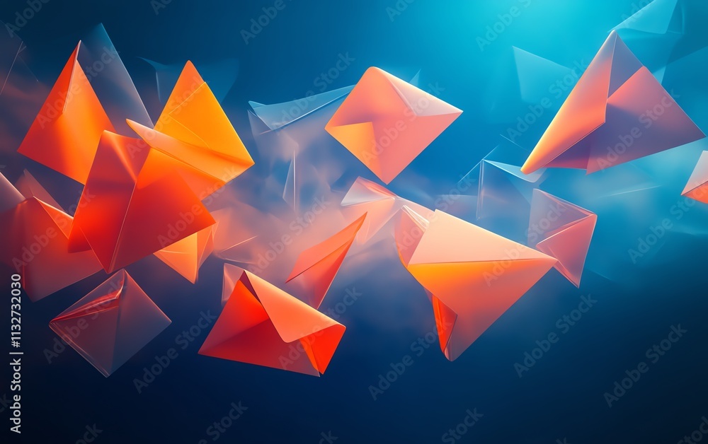 Leinwandbilder abstract floating blue and orange envelopes in dark space, a colorful and dynamic background symboli
