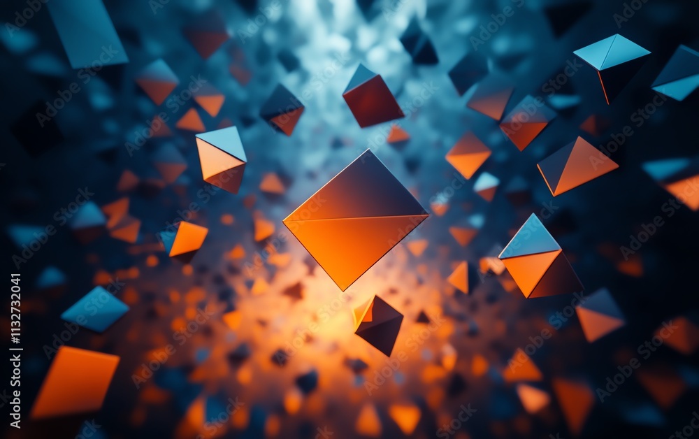 Leinwandbilder abstract floating blue and orange envelopes in dark space, a colorful and dynamic background symboli