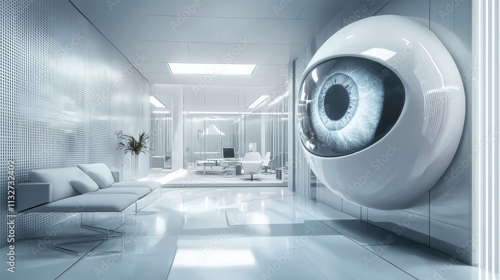 Poster Sleek high-tech office eye scanner access control system for advanced security in a futuristic environment