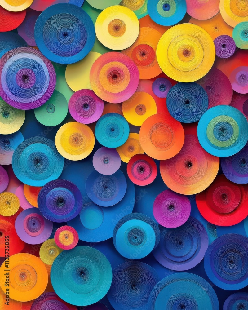 Poster a vibrant display of colorful circles in various sizes, creating an eye-catching abstract pattern.