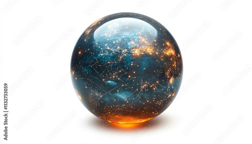 Poster digital globe with glowing lights and interconnected data points, showcasing global unity and techno