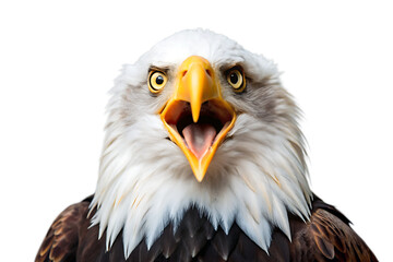 Obraz premium Close up portrait of a surprised bald eagle isolated on white background as transparent. PNG. AI GENERATED 