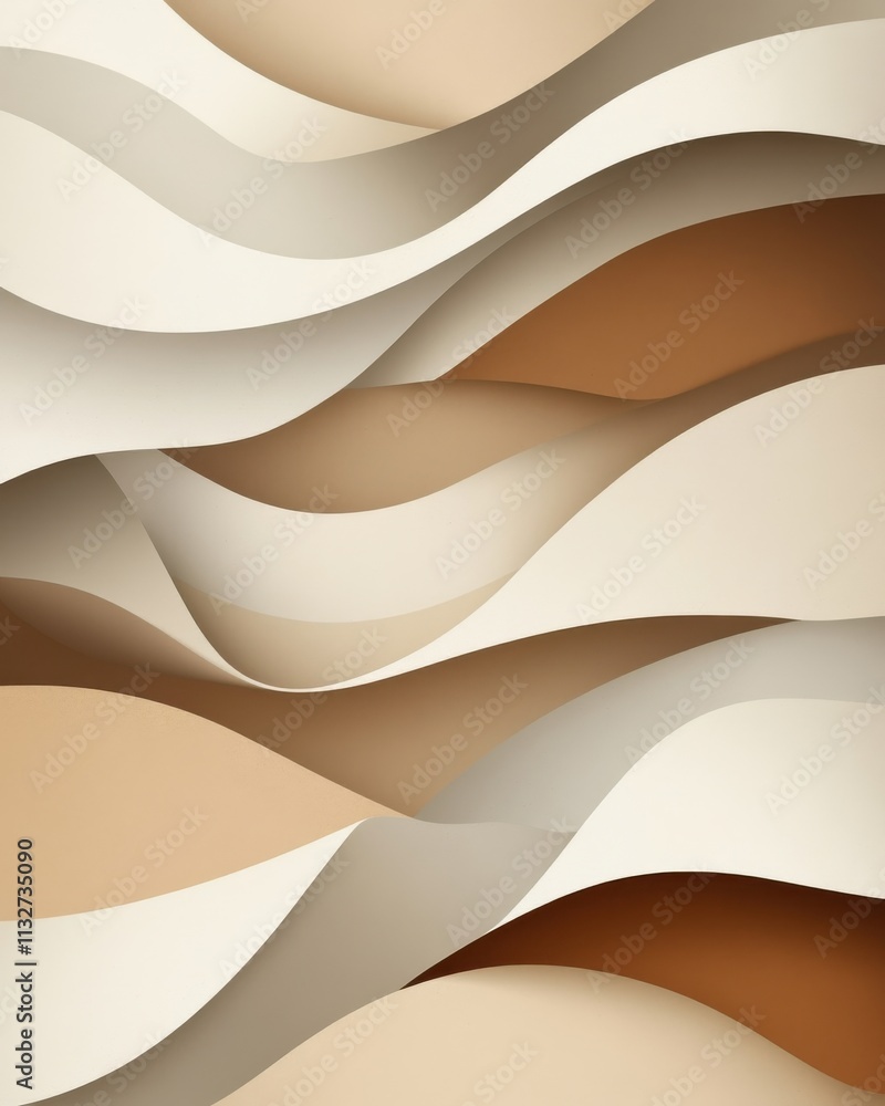 Poster abstract wavy line artwork featuring soft beige and brown tones, creating a tranquil and harmonious 