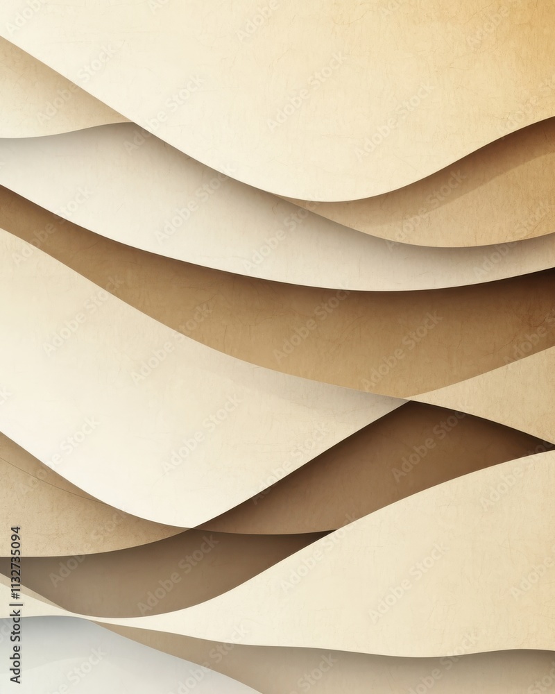 Poster abstract beige paper waves creating a serene and textured background.