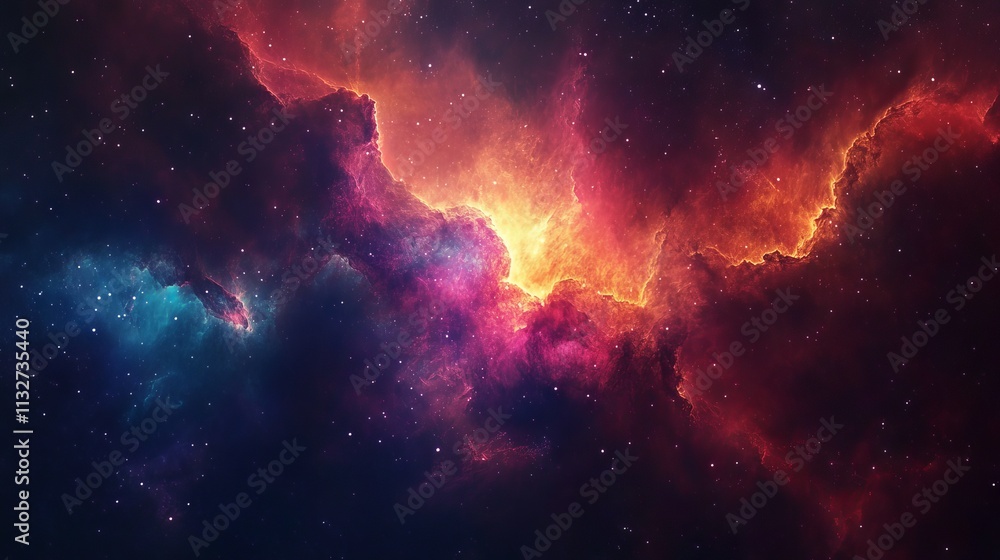 Poster breathtaking cosmic display of vibrant nebula clouds with rich colors and sparkling stars in deep sp