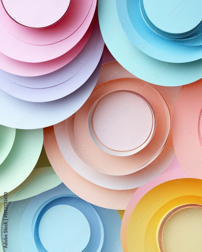 Poster vibrant pastel circular paper layers in various shades create an eye-catching array of colors and te