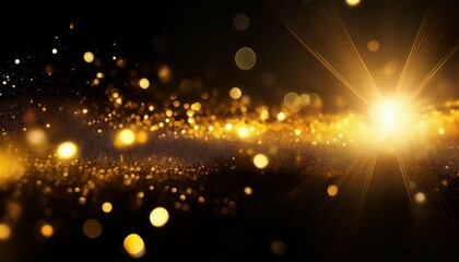 Obraz premium abstract lens and light flare background lens flare overlay bokeh flash gleam defocused golden yellow color flecks and bokeh on dark black abstract background