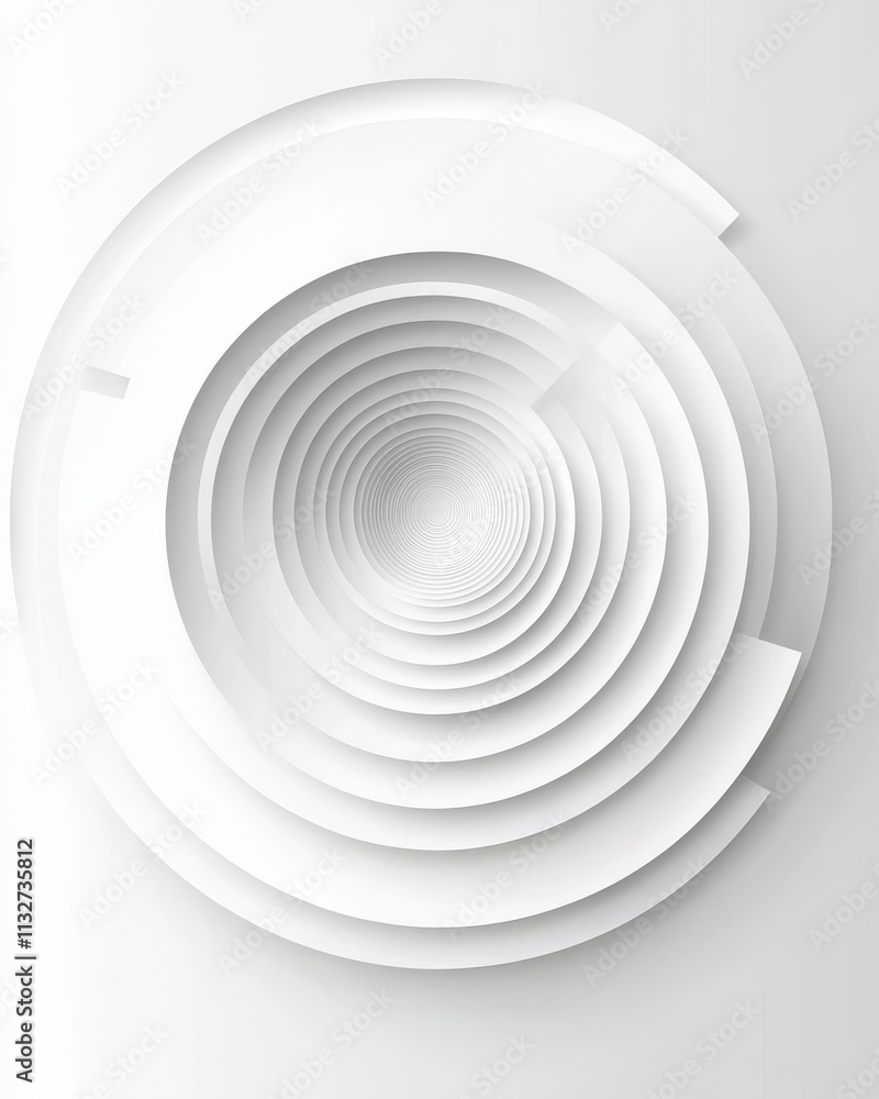 Poster abstract white concentric circles creating a sense of depth and motion.