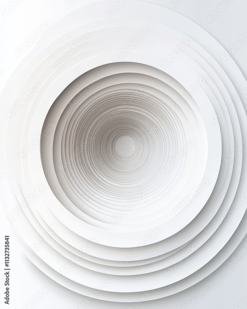 Poster abstract illustration of concentric circles in varying shades of white, creating a calming and moder