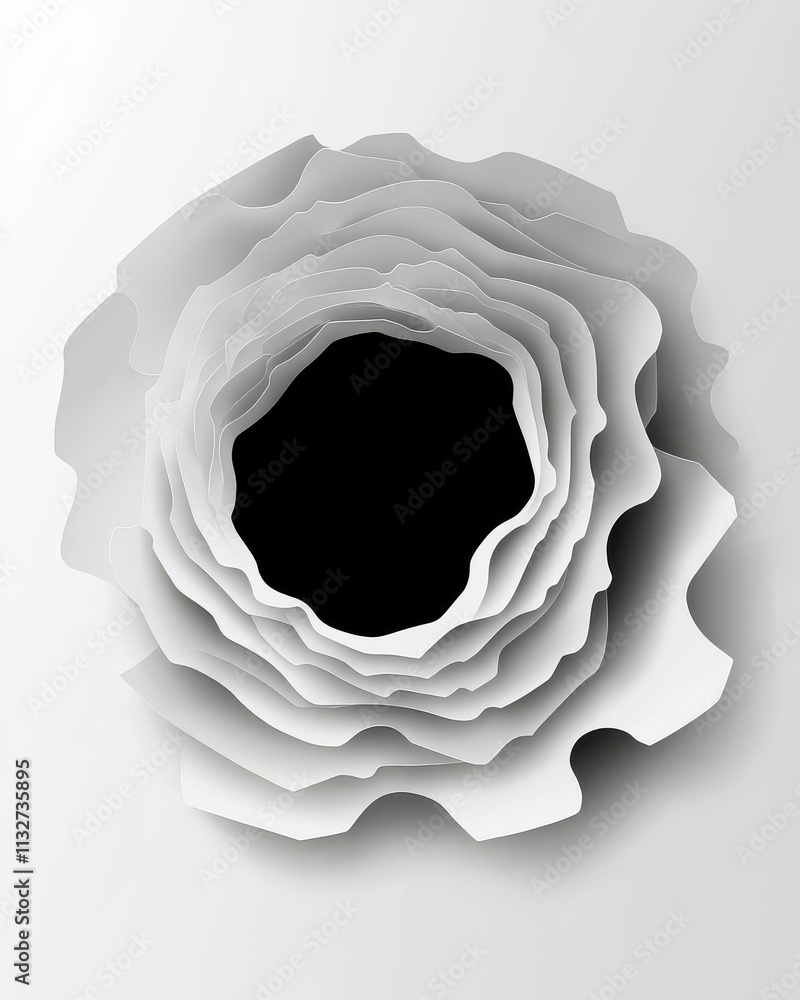 Poster a stunning abstract design featuring layered white paper forming a circular tunnel, evoking depth an