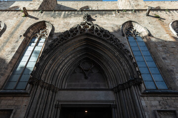Ancient Gothic Church with Arches in Barcelona, ​​Spain