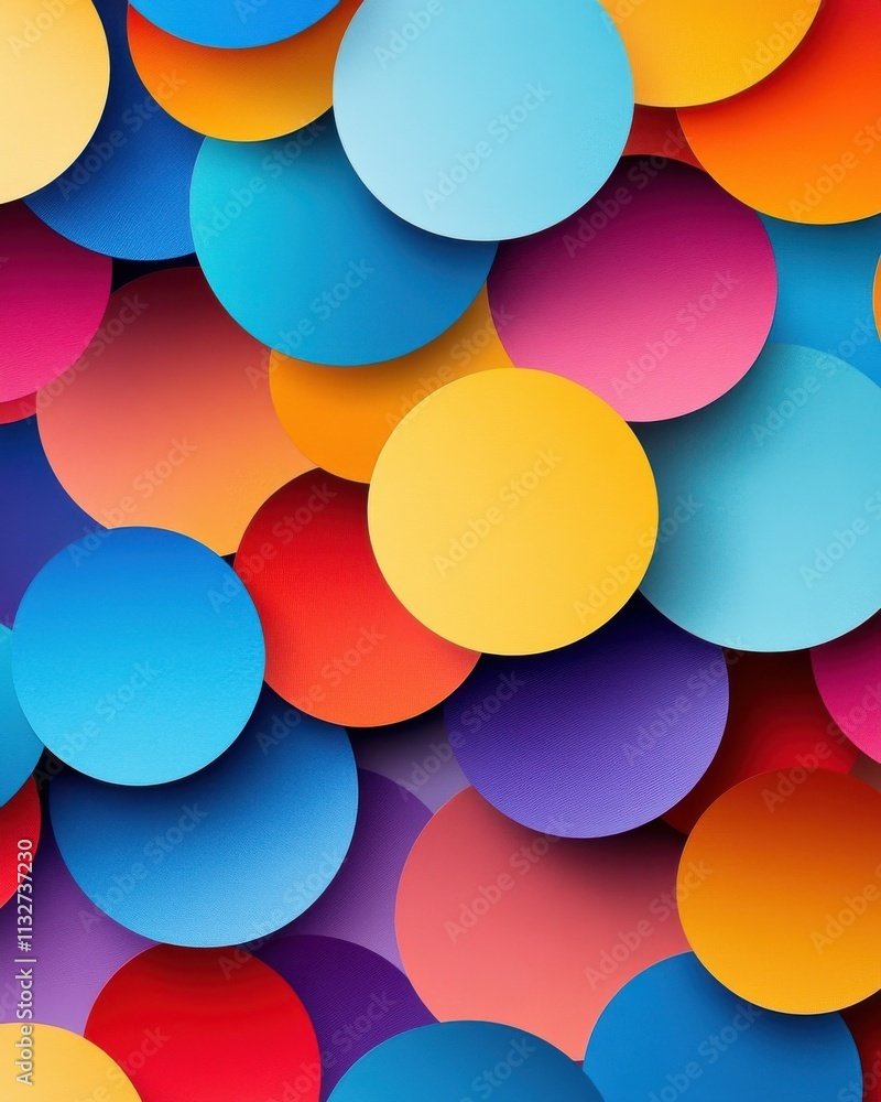 Poster vibrant composition of colorful circles in various shades, creating a lively and playful atmosphere.