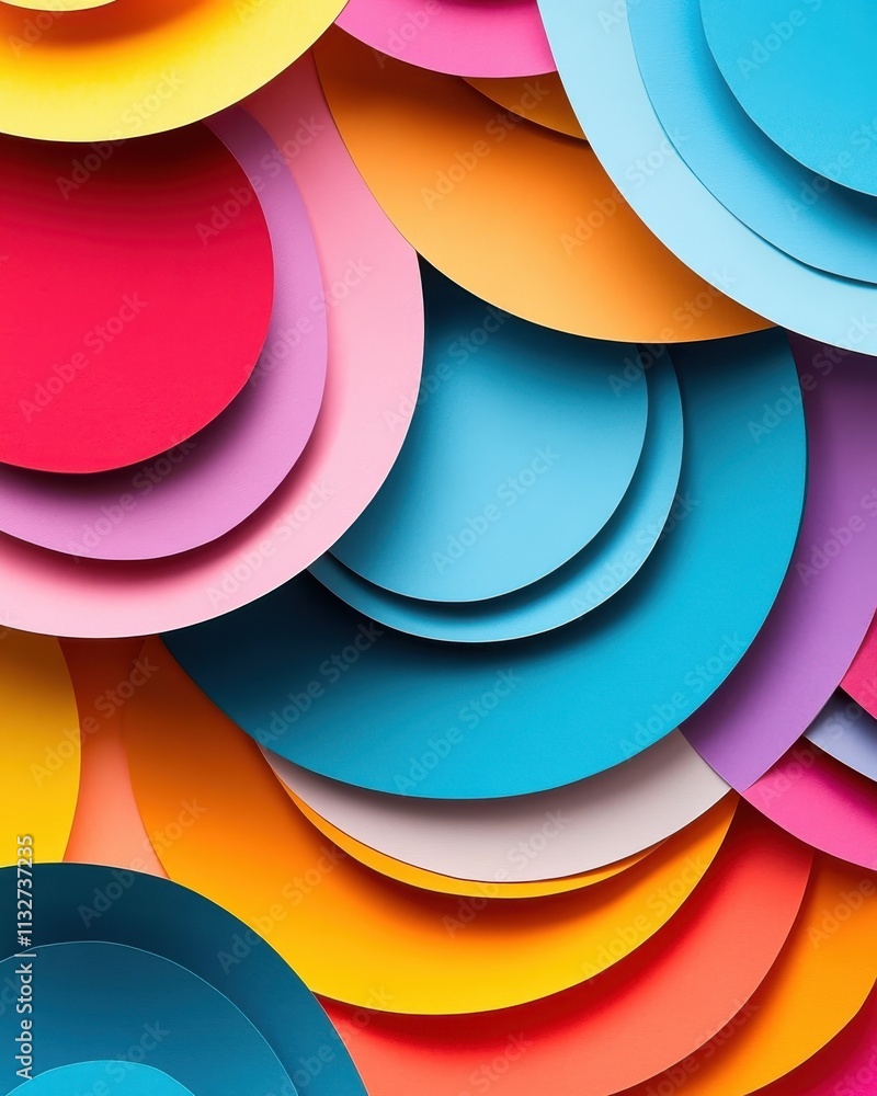 Poster vibrant arrangement of colorful paper circles in a mesmerizing design showcasing bold hues and layer