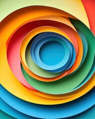 Fototapeta premium Vibrant spiral of colored paper layers creating a mesmerizing pattern in a colorful gradient.