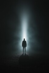 Obraz premium Silhouette, solitary figure, light, dark, mysterious.