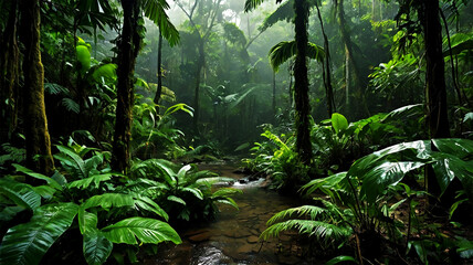 Fototapeta premium A captivating view of a dense, tropical rainforest.