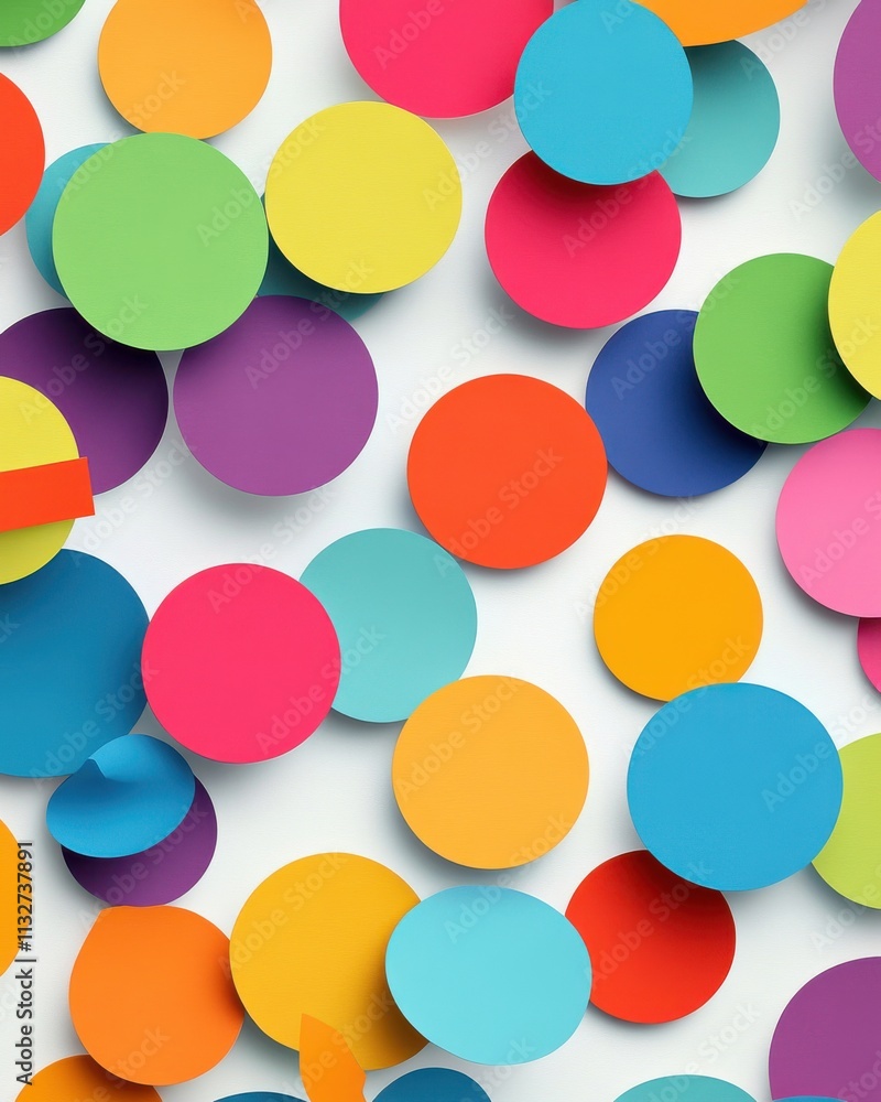 Poster a vibrant array of colorful paper circles in various sizes, creating a cheerful and playful atmosphe