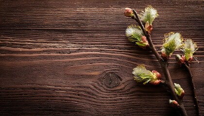 Fototapeta premium small branch with buds on rustic wooden background