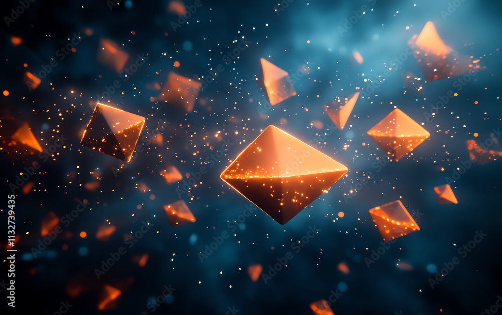 Aufkleber abstract dark space with floating blue and orange envelopes, a visually striking scene symbolizing t