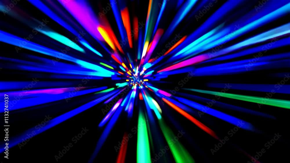Poster colorful light patterns create an energetic display in a vibrant virtual environment at an art event