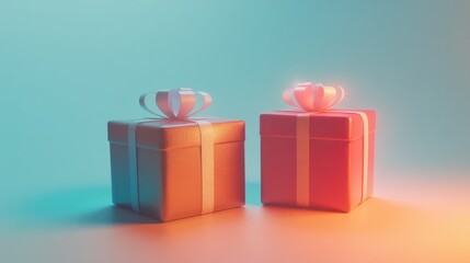Two festive 3D gift boxes in classic holiday colors, surrounded by a subtle glow, isolated on a white background