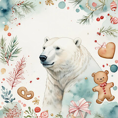 Polar bear and Christmas decorations