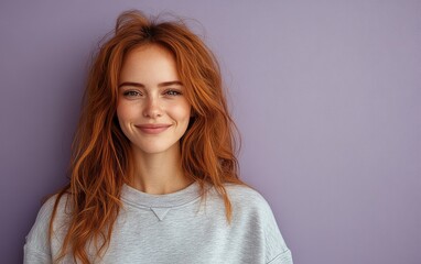 Fototapeta premium smiling beauty woman with casual sweatshirt in color background