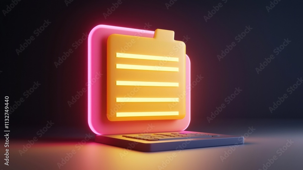 Poster a glowing file icon on a laptop represents digital organization and data management in a modern, tec
