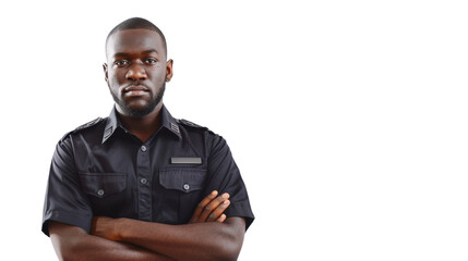 African young male security , confident and arms crossed on white background
